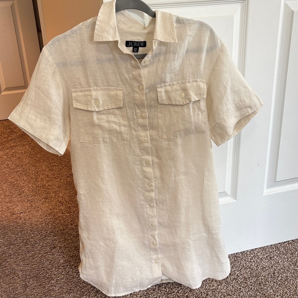 J. Crew Cream Linen Short-Sleeve Mini Dress